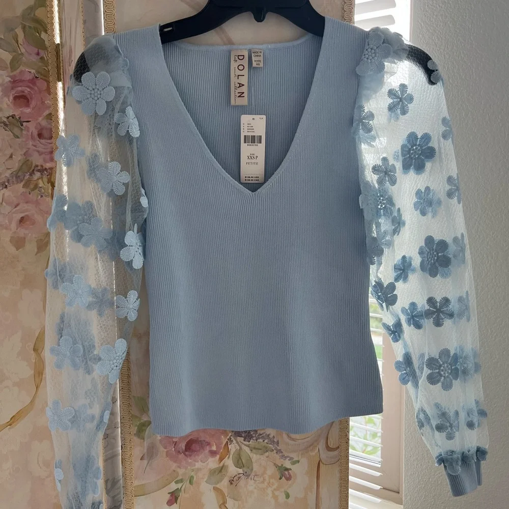 Anthropologie Dolan Sheer Sleeve Appliqué Sweater/NWT - Picture 2 of 5